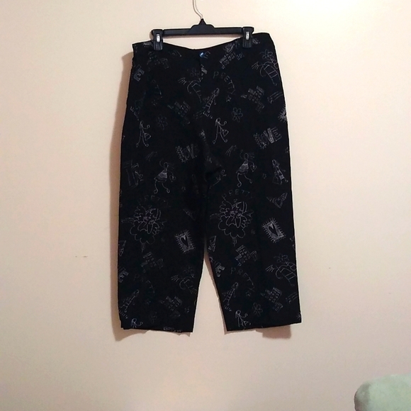 Chicos Design Blend Silk & Linen Cropped Women 3 Pants Novelty Print lognelook - Picture 4 of 16